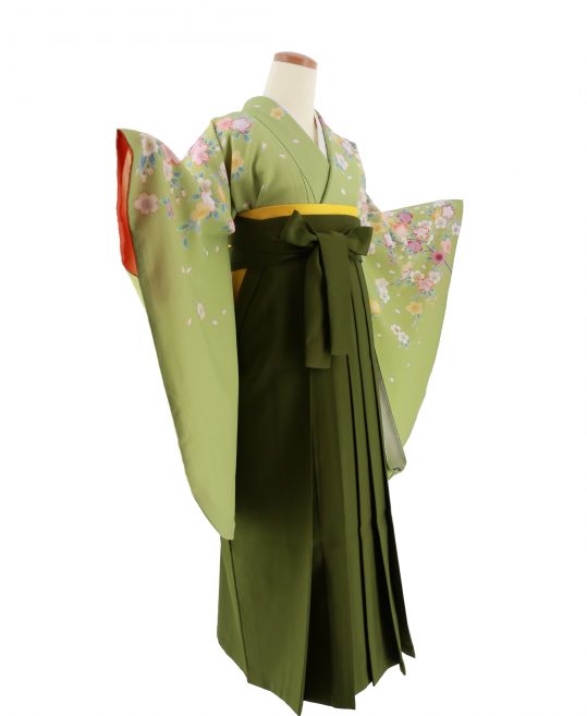卒業式袴レンタルNo.523[ガーリー]黄緑・黄色紫桜